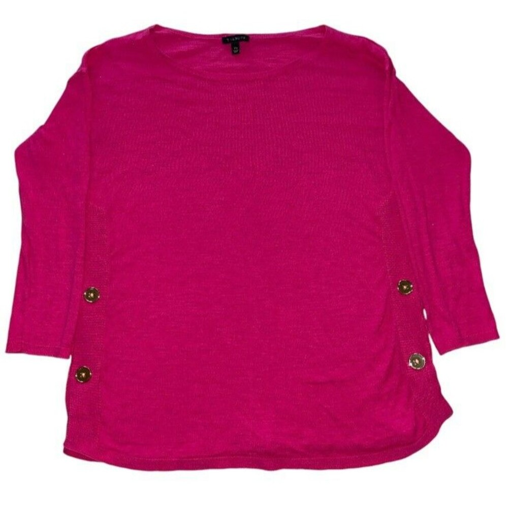 Talbots Pink Sweater XS 3/4 Sleeve Gold Button Accent Round Neck Career Boho